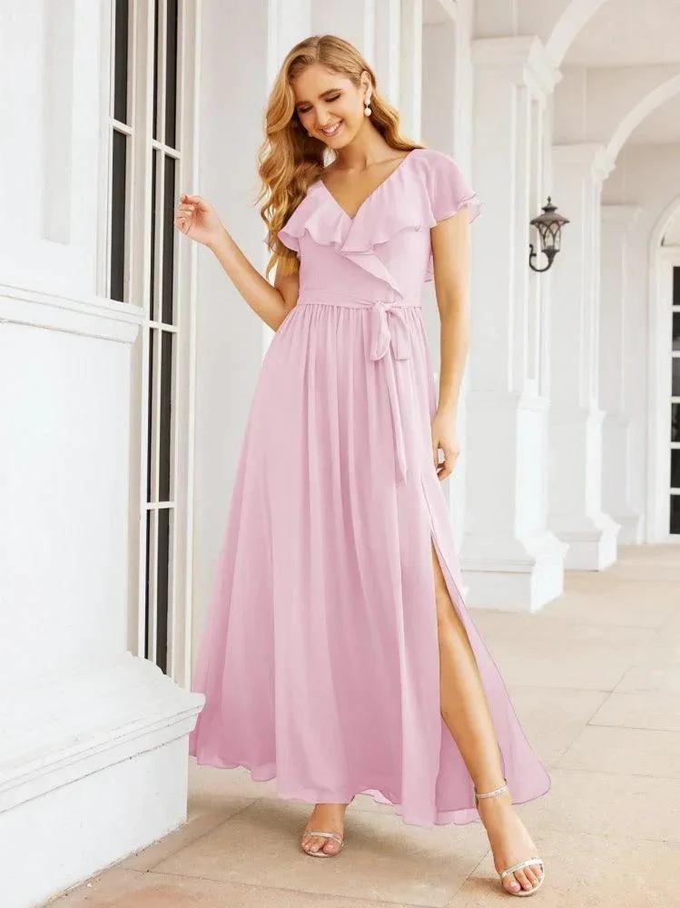 Bridesmaid Dresses with Flutter Sleeves Formal Evening Party Prom Gowns 28044
