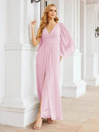 Numbersea Bridesmaid Dresses with Split for Wedding Party Flutter Sleeves 28045
