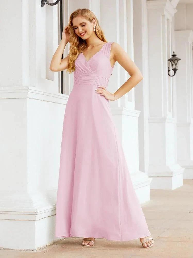 Formal Prom Gown Elegant V-Neck Sleeveless Bridesmaid Dresses for Wedding Party 28037