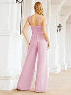 Numbersea Crisscross Neck Jumpsuit Formal Evening Dress Long Bridesmaid Dresses Bell-bottomed Pants 28033