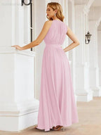 Numbersea Halter Bridesmaid Dress Empire Waist Formal Evening Prom Gown for Mother of The Bride 28030