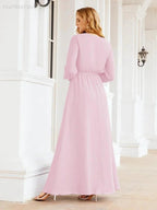 Sunnderly Women's Chiffon Bridesmaid Dress A line Long Sleeves Formal Evening Prom Gown for Wedding Guest SY28032