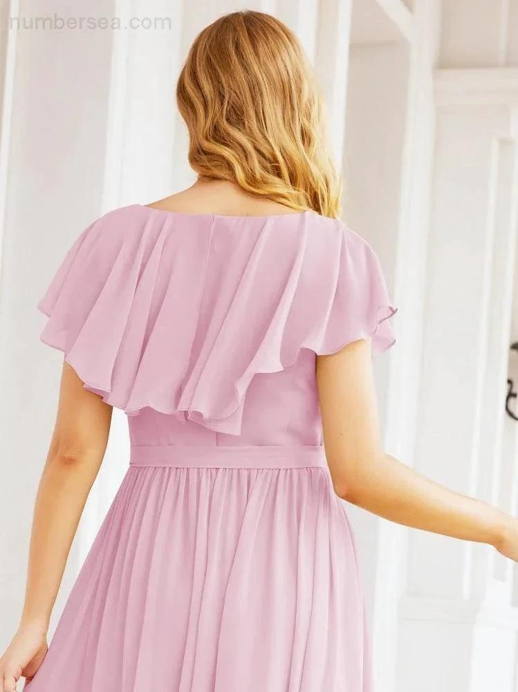 Bridesmaid Dresses with Flutter Sleeves Formal Evening Party Prom Gowns 28044