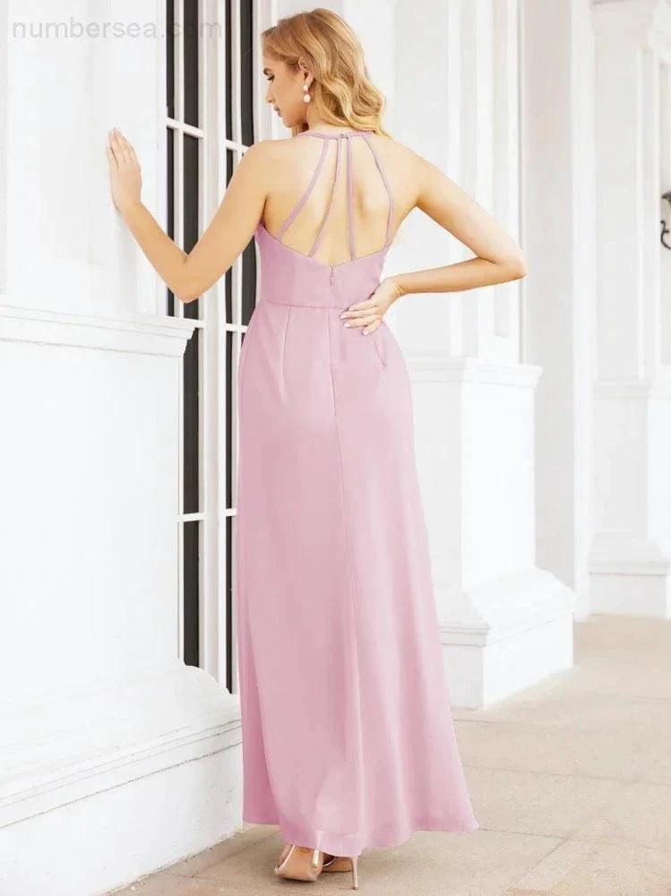 Numbersea Spaghetti Strap Bridesmaid Dresses V-Neck Long A-Line Formal Prom Gowns 28063