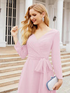 Bridesmaid Dress V-Back Waist Belt Mother of the Bride Wedding Guest SY28031