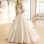 Elegant Lace Wedding Dresses For Women Half Sleevess Bride With Belt Bow Vestidos  De Novia Boda Suknia Ślubna Robe Mariée