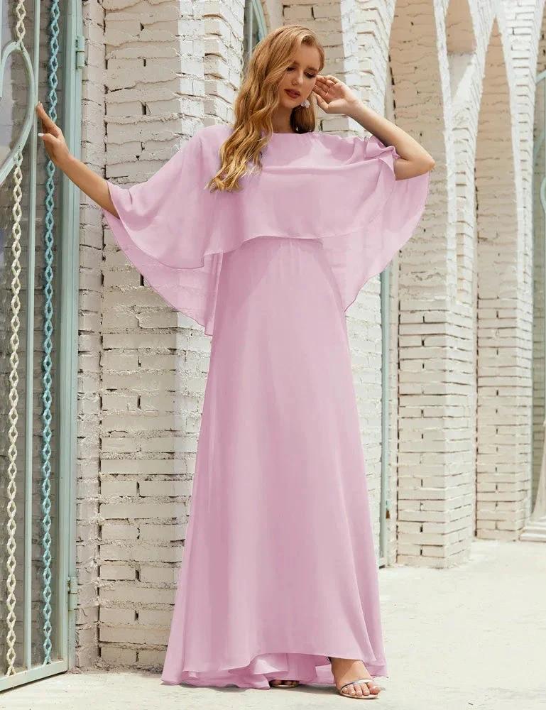 Sunnderly  Bridesmaid Dress Women Long Sleeve V-Neck Chiffon Formal Wedding Party Dress SY28018
