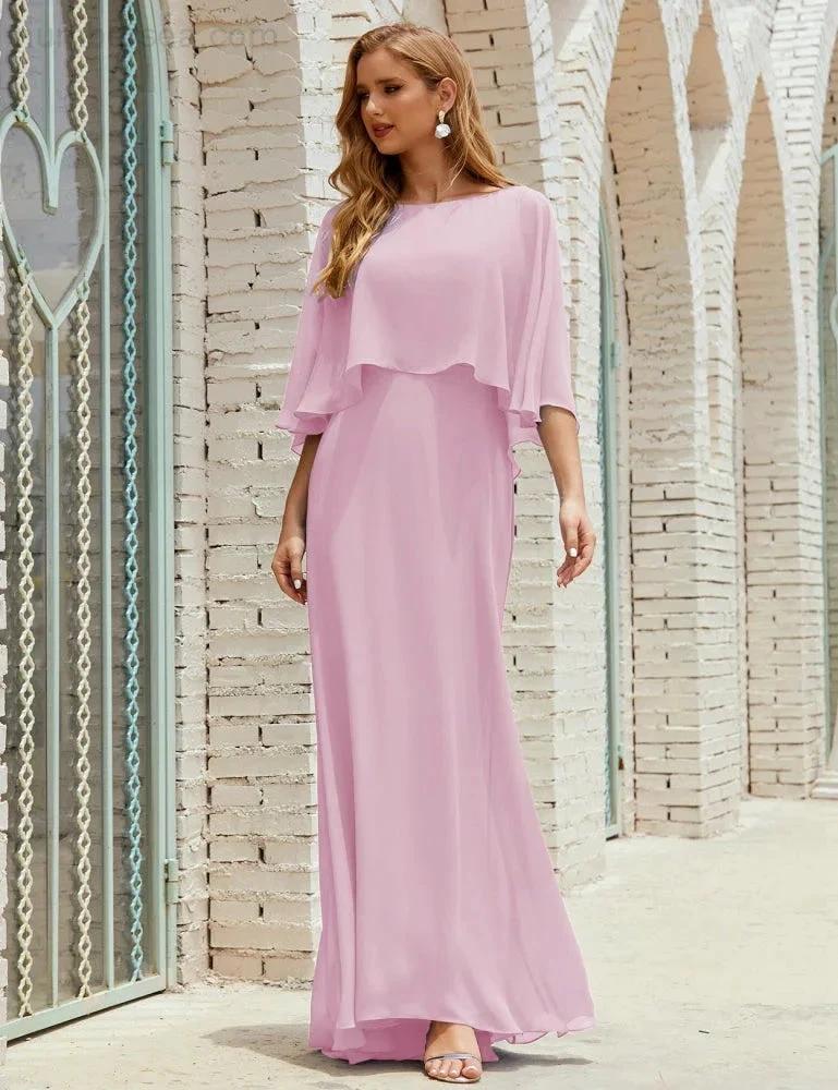 Sunnderly  Bridesmaid Dress Women Long Sleeve V-Neck Chiffon Formal Wedding Party Dress SY28018