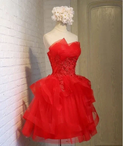 Charming A-line lace strapless short homecoming dresses Y1107