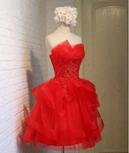 Charming A-line lace strapless short homecoming dresses Y1107