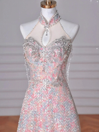 Gorgeous Pink Sequin Beaded ALine Prom Dress Evening Dress Y8637