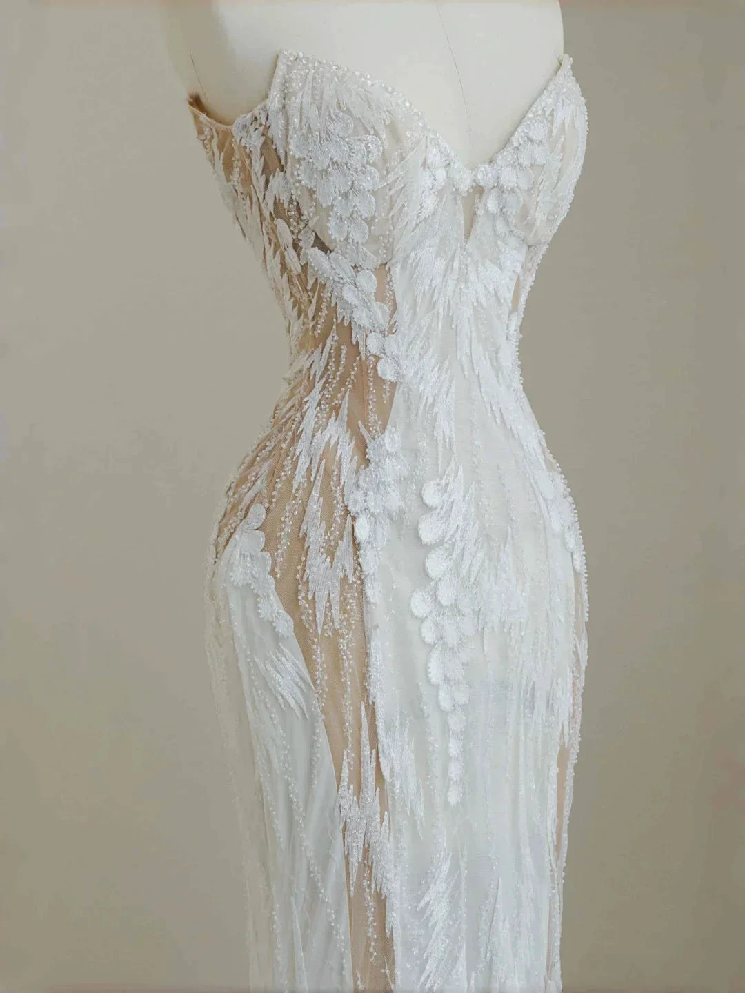 Charming Strapless White Tulle Lace Mermaid Wedding Dress,Long Prom Evening Dress Y8678