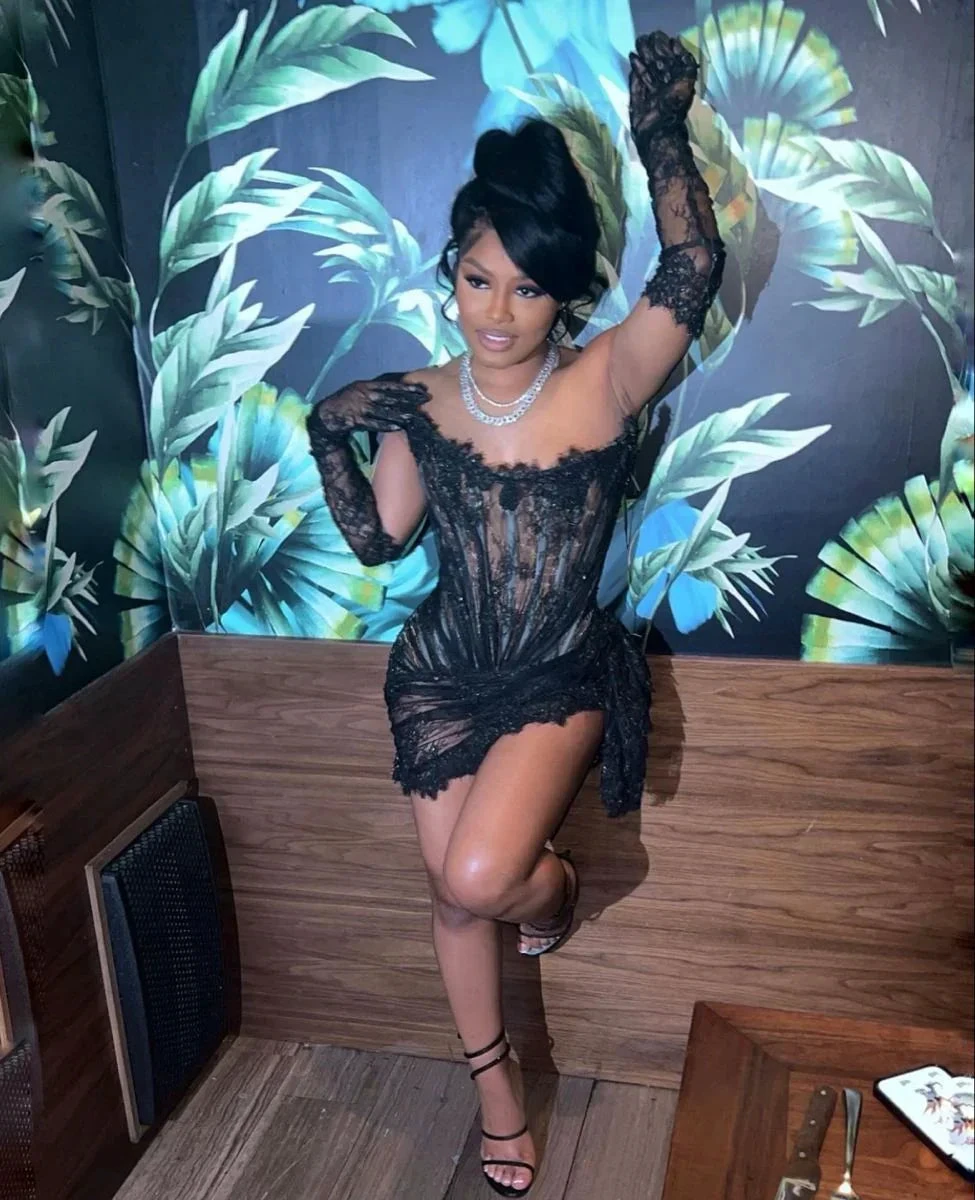 Sexy Black Lace Homecoming Dress Strapless Party Dress Y2223