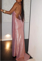Sexy Pink Halter Backless Party Evening Dress Formal Prom Dress Y8166