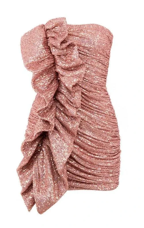 Women Sexy Strapless Mini Ruffle Party Dresses Shiny Homecoming Dress Y4036