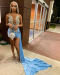 tight blue mini homecoming dress party dress Y72