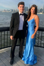 Atlantic Blue Mermaid Backless Prom Dress Elegant Evening Dress Y303
