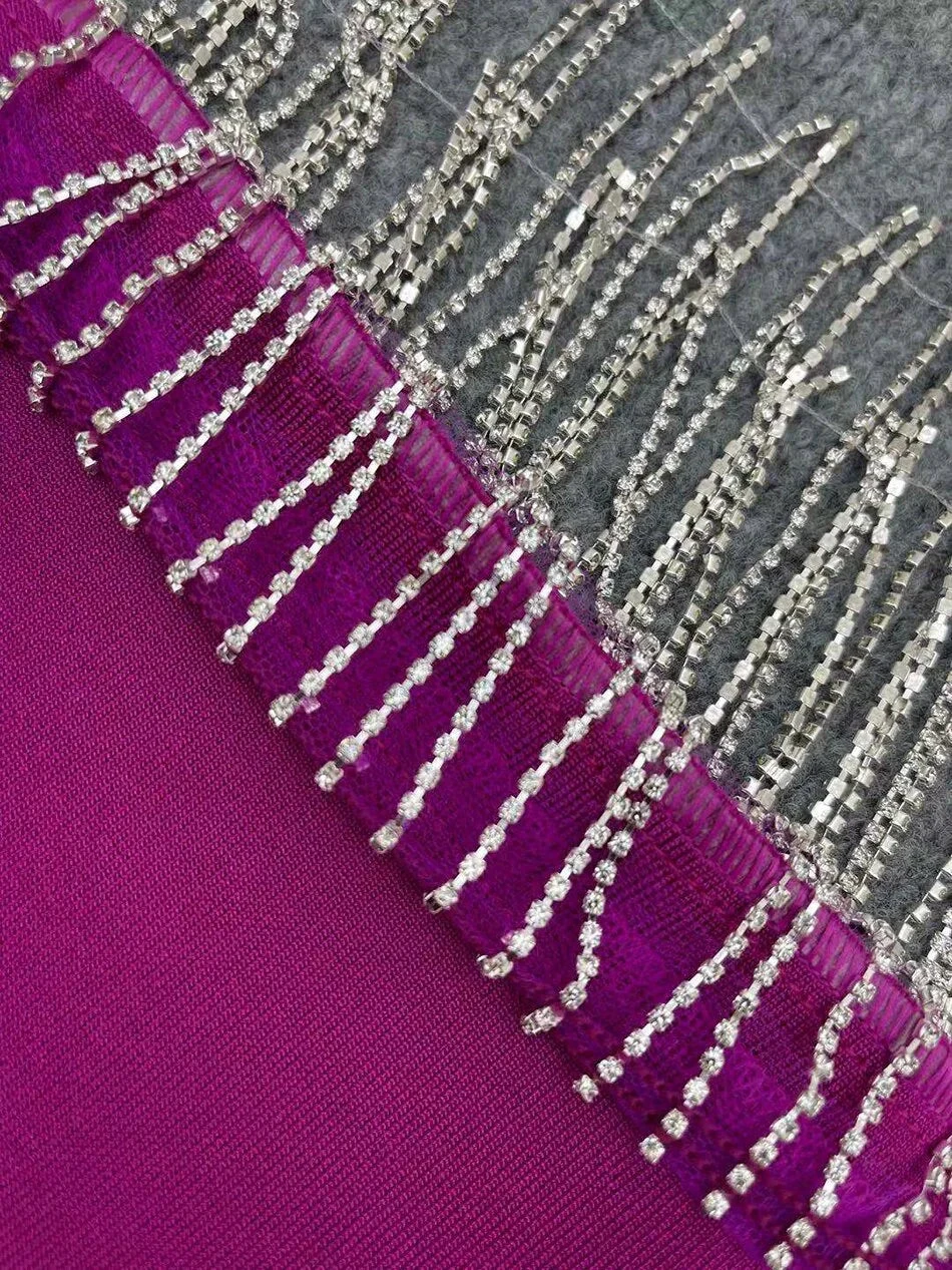 Women's Sexy Shiny Slit Fringe Bandage Dress Elegant Long Evening Dress Y407