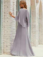 Sunnderly  Bridesmaid Dress Women Long Sleeve V-Neck Chiffon Formal Wedding Party Dress SY28018
