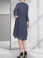Sheath/Column Sweetheart Knee-Length Chiffon Mother of the Bride Dress With Beading Appliques Lace Sequins Pleated