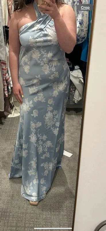 Pretty Halter Navy Blue Satin Print Long Prom Dress Evening Dress Y8453