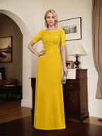 A-line Scoop Floor-Length Lace Chiffon Mother of the Bride Dress With Sequins