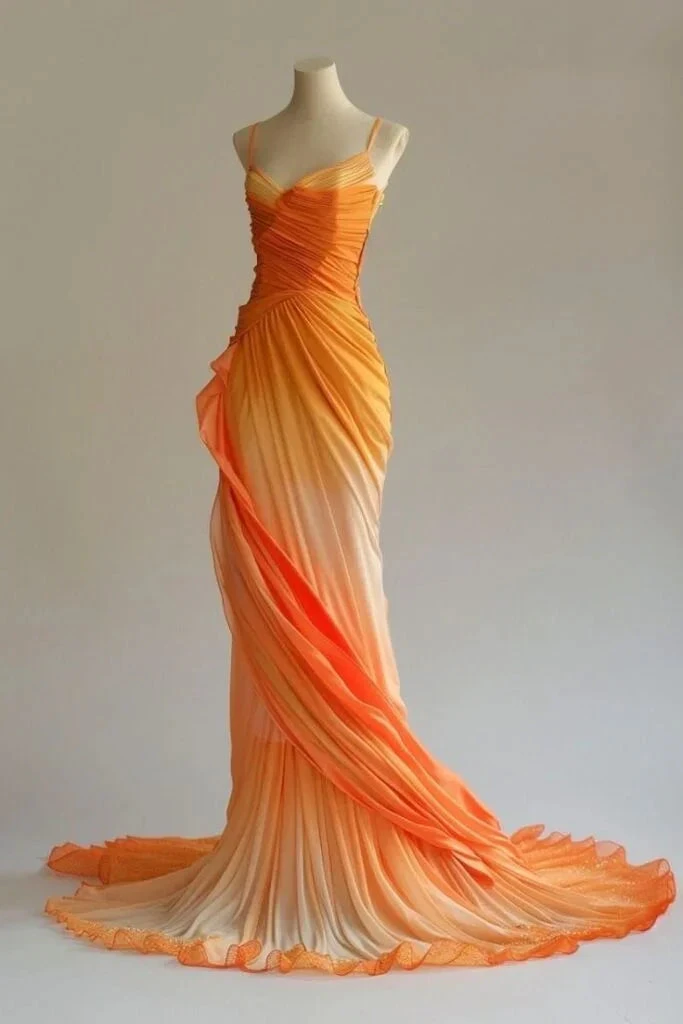 Classy Orange Chiffon Mermaid Evening Dress Long Prom Dress Y8366