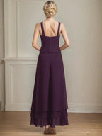 Separates Jumpsuit/Pantsuit Square Ankle-Length Lace Chiffon Mother of the Bride Dress With Sequins