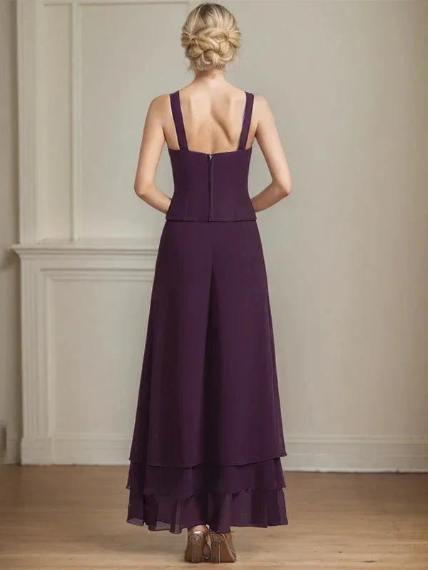 Separates Jumpsuit/Pantsuit Square Ankle-Length Lace Chiffon Mother of the Bride Dress With Sequins