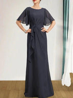 A-line Scoop Floor-Length Chiffon Mother of the Bride Dress With Cascading Ruffles Beading Sequins
