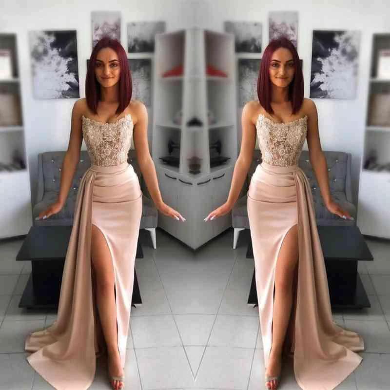 Long Mermaid Sweetheart Applique Lace Prom Dress with Slit