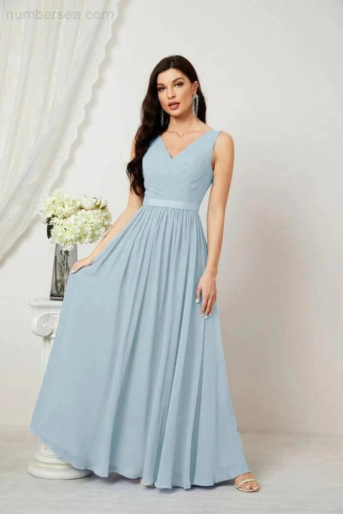 Women's Chiffon Long Bridesmaid Dresses A line Sleeveless Formal Prom Gown for Evening Party Homecoming Dresses 2808