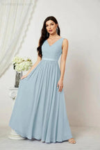 Women's Chiffon Long Bridesmaid Dresses A line Sleeveless Formal Prom Gown for Evening Party Homecoming Dresses 2808