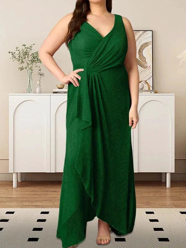 A-Line V-Neck Ruched Metallic Mesh Dress