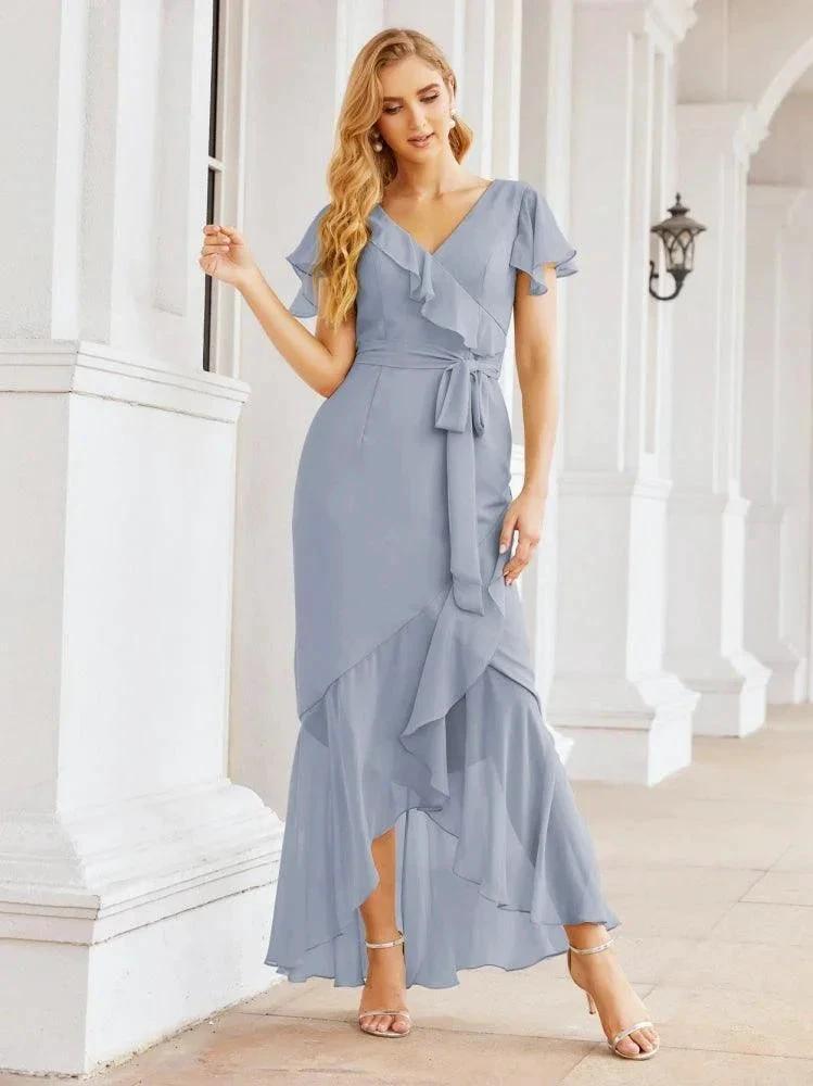 Numbersea Ruffled Bridesmaid Dresses Mermaid Formal Violin Evening Party Prom Gowns 28042