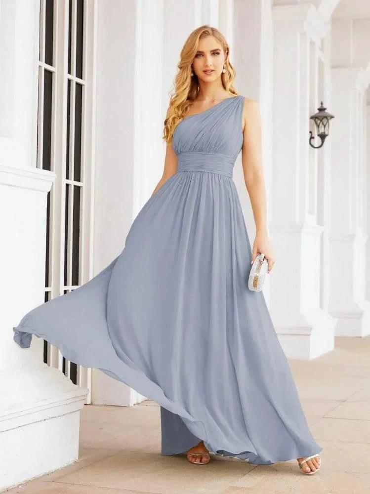 Numbersea One Shoulder Bridesmaid Dresses Long Maxi Formal Evening Party Prom Gowns 28061