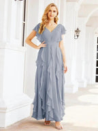 Ruffled Bridesmaid Dresses with Sleeves Long Formal Party Dress 28041
