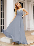 Numbersea Halter Chiffon Bridesmaid Dresses Wedding Appare Sleeveless Formal Prom Dress with Ruffled Back 28035