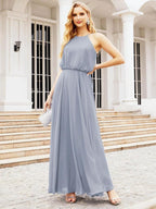 Numbersea  Halter Long Bridesmaid Dresses Formal A line Juniors Dress 28029