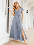 Bridesmaid Dresses with Flutter Sleeves Formal Evening Party Prom Gowns 28044