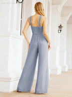 Numbersea Crisscross Neck Jumpsuit Formal Evening Dress Long Bridesmaid Dresses Bell-bottomed Pants 28033