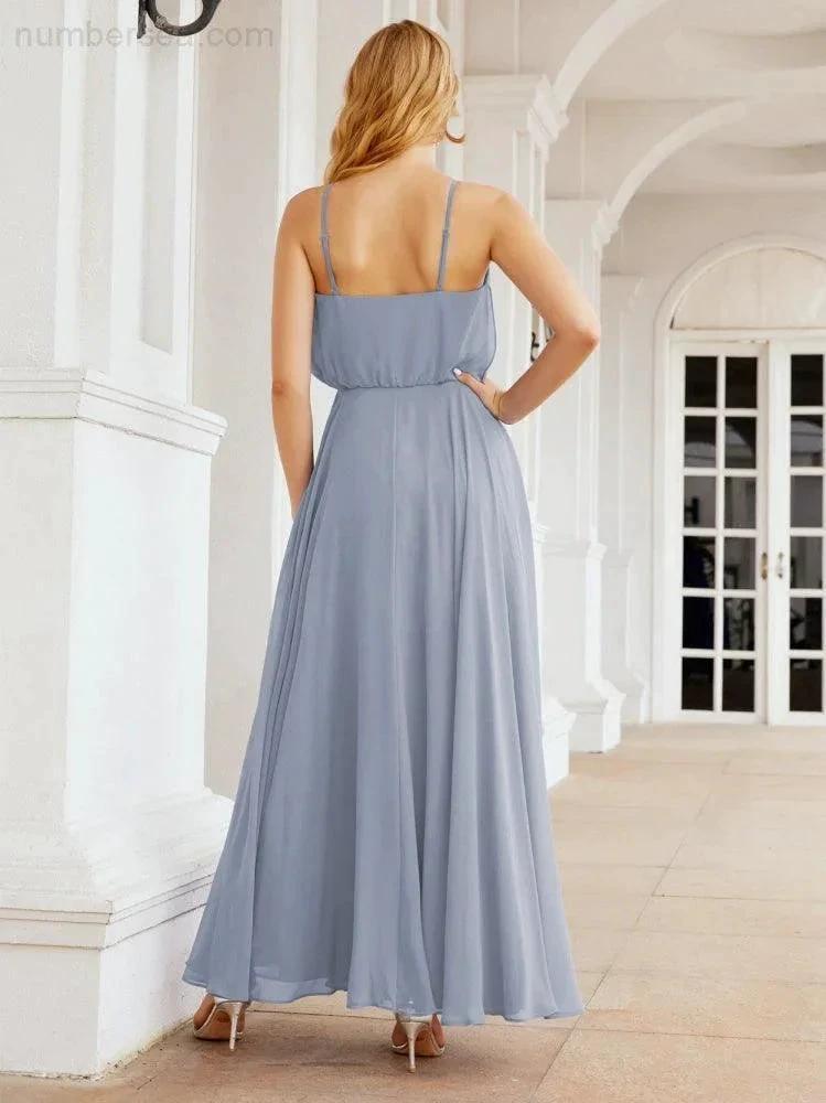 Numbersea  Halter Long Bridesmaid Dresses Formal A line Juniors Dress 28029