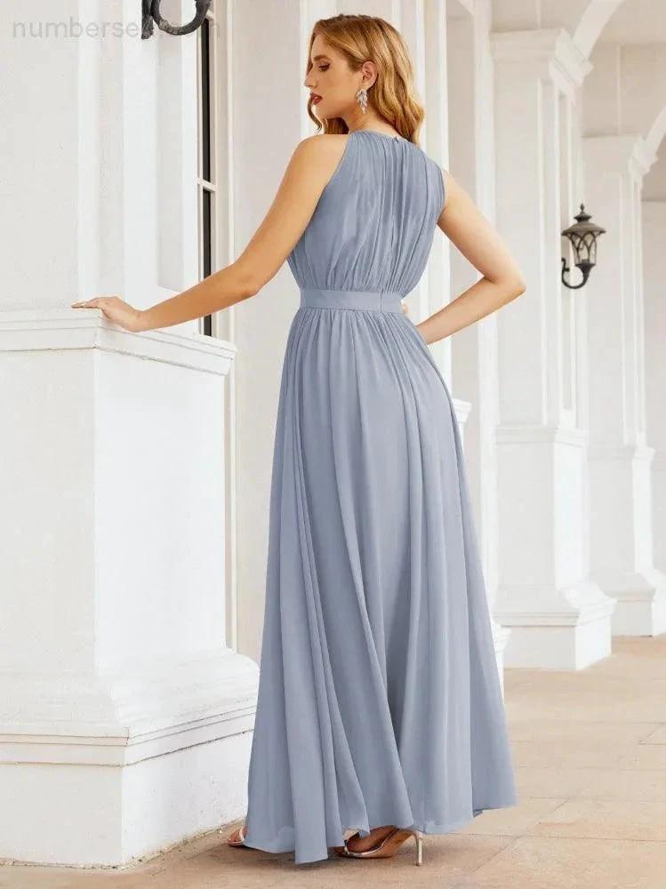 Numbersea Halter Bridesmaid Dress Empire Waist Formal Evening Prom Gown for Mother of The Bride 28030