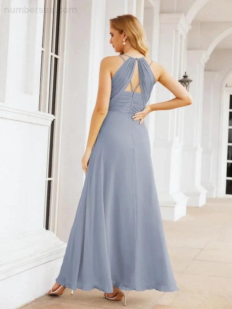Numbersea Double Spaghetti Straps Bridesmaid Dresses for Women Long Formal Party Dress Side Split 28051