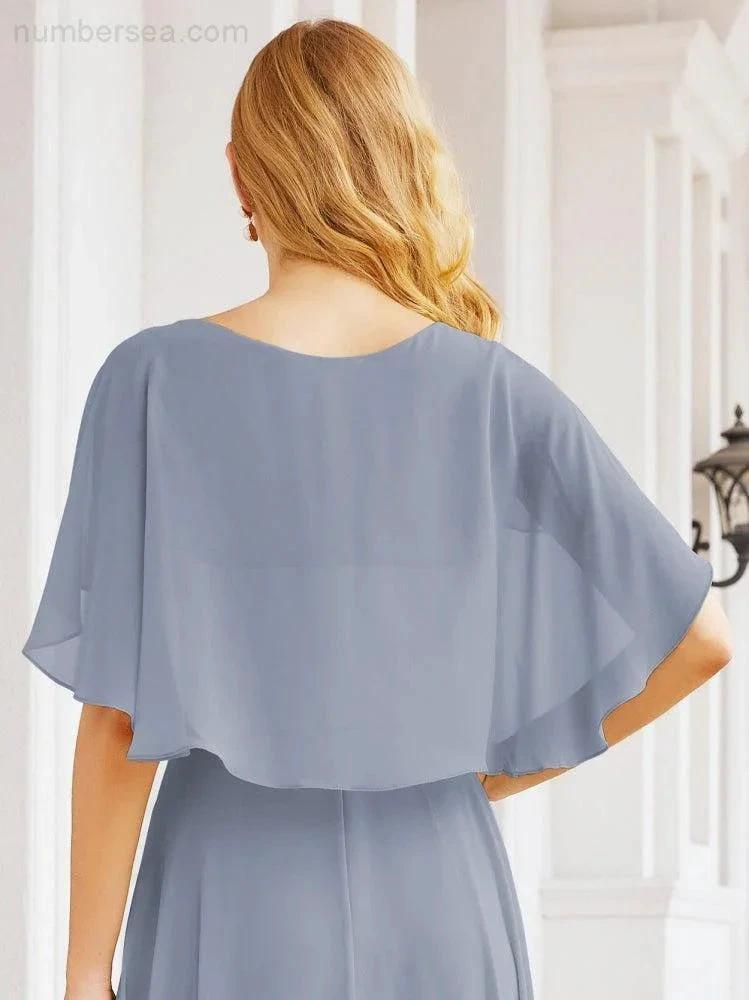 Numbersea Bridesmaid Dresses for Wedding Formal Evening Party Prom Gown with Cape 28050