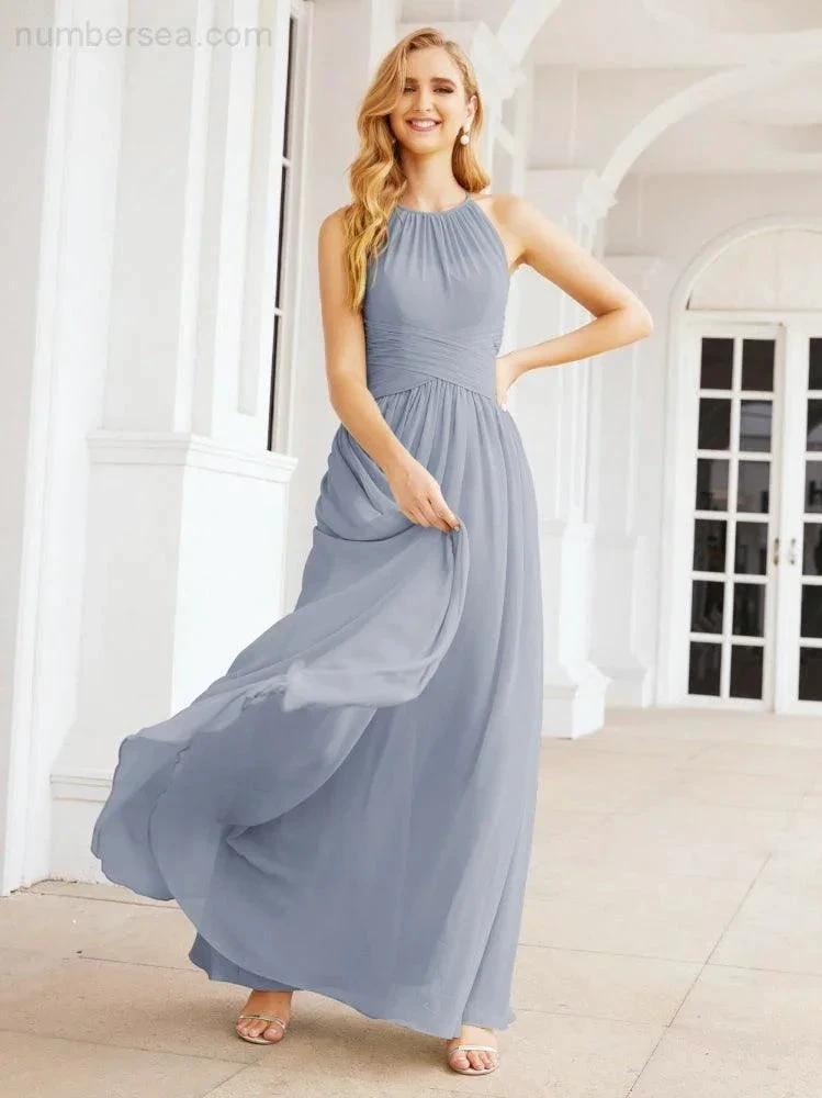 Numbersea Sleeveless Bridesmaid Dresses Long Prom Gown Zipper with Keyhole Back 28056