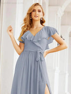Bridesmaid Dresses with Flutter Sleeves Formal Evening Party Prom Gowns 28044