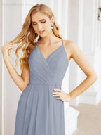 Numbersea Spaghetti Strap Bridesmaid Dresses V-Neck Long A-Line Formal Prom Gowns 28063