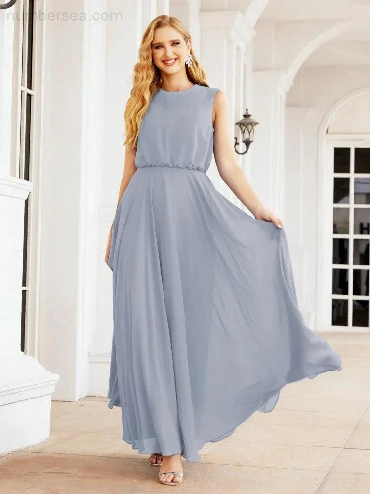 Numbersea Sleeveless Long Bridesmaid Dress A line Formal Evening Prom Gown 28025