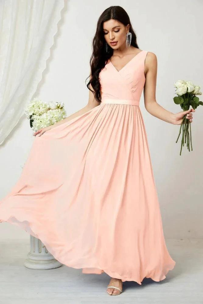 Women's Chiffon Long Bridesmaid Dresses A line Sleeveless Formal Prom Gown for Evening Party Homecoming Dresses 2808